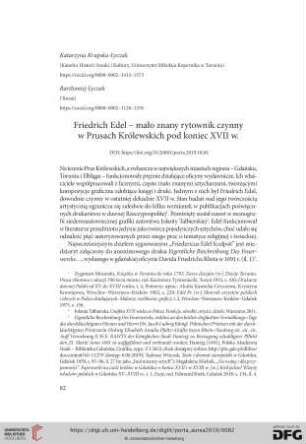 Friedrich Edel – mało znany rytownik czynny w Prusach Królewskich pod koniec XVII w.