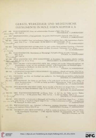 Geräte, Werkzeuge und Medizinische Instrumente in Holz, Eisen, Kupfer (Nr. 898-1002)
