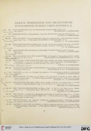 Geräte, Werkzeuge und Medizinische Instrumente in Holz, Eisen, Kupfer (Nr. 898-1002)