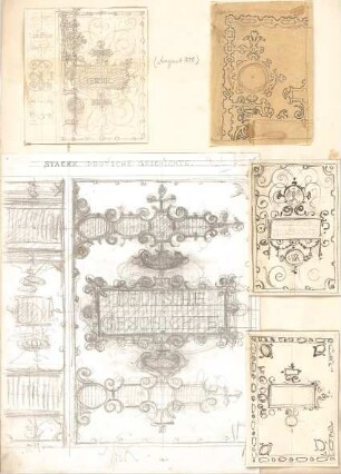Gmelin, Leopold; Sammlung Gmelin: Handzeichnungen - Folio 5 - Entwürfe für Bucheinbände (Ansichten,Teilansicht)