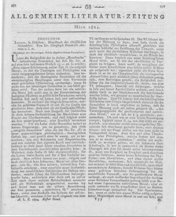 Ammon, C. F. v.: Handbuch der christlichen Sittenlehre. Bd. 1. Leipzig: Göschen 1823 (Beschluss der im vorigen Stück abgebrochenen Recension.)