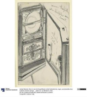 Blick in das leicht geöffnete rechte Seitenteil des Jagd- und Arbeitstisches Kurfürst Johann Georgs I. von Sachsen, Historisches Museum, Dresden