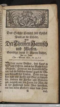 Das Sechste Capitel der Epistel Pauli an die Epheser