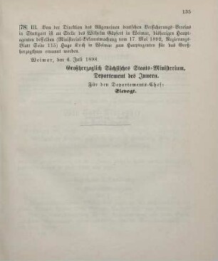 78. Ministerial-Bekanntmachung, betreffend Wechsle in der Hauptagentur des Allgemeinen deutschen Versicherungs-Vereins in Stuttgart