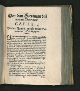 [Von dem Sacrament deß heiligen Abendmals. Caput I. - XVII.]