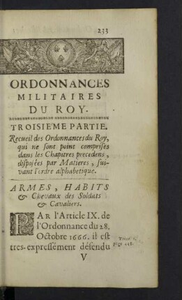 Troisième partie. Recueil des Ordonnances du Roy...