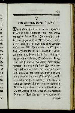 V. Der verlohrne Sohn. Luc. XV.