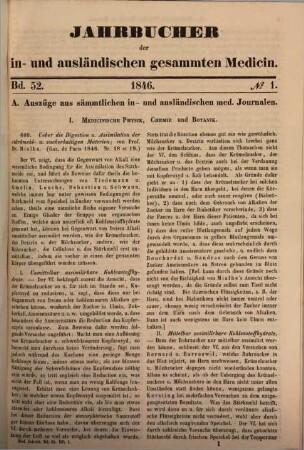 Carl Christian Schmidt's Jahrbücher der in- und ausländischen gesammten Medicin. 52. 1846