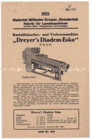 Kartoffelsortier- und Verlesemaschine "Dreyer's Diadem-Eska"