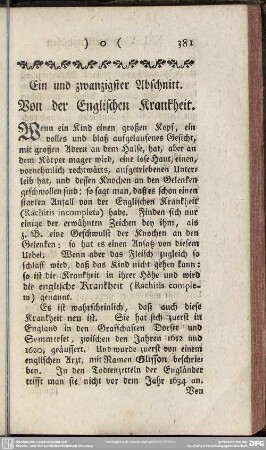 Ein und zwanzigster Abschnitt. Von der Englischen Krankheit