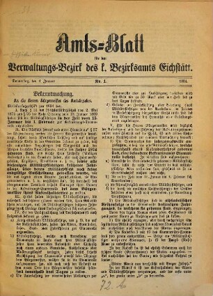Amtsblatt für den Verwaltungsbezirk des Bezirksamtes Eichstätt. 1894