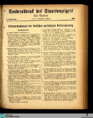 Sonderabdruck des Staatsanzeigers für Baden, Sonderabdruck des Staatsanzeigers