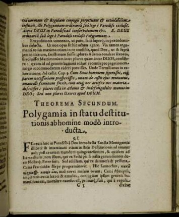 Theorema Secundum. Polygamia in statu destitutionis abhomine modo introducta.