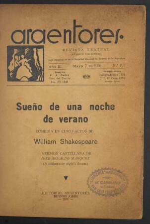1936010100: Sueño de una noche de verano : comedia en cinco actos
