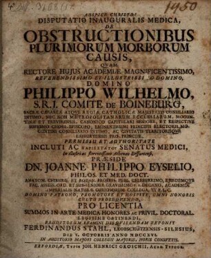 Disp. inaug. med. de obstructionibus, plurimorum morborum causis