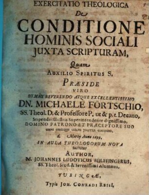 Exercitatio theol. de conditione hominis sociali iuxta Scripturam