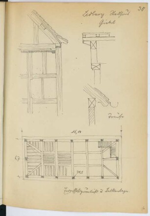 Market House, Ledbury: Grundriss, Details (aus: Skizzen- und Fotoalbum 26)
