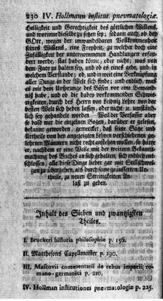 Inhalt des Sieben und zwantzigsten Theiles.