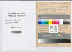 Entnazifizierung Anna Derks, geb. 29.10.1908 (Postangest.)