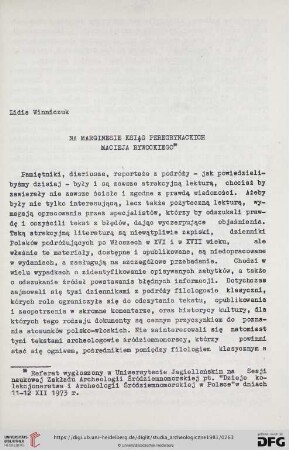Na marginesie ksiąg peregrynackich macieja rywockiego