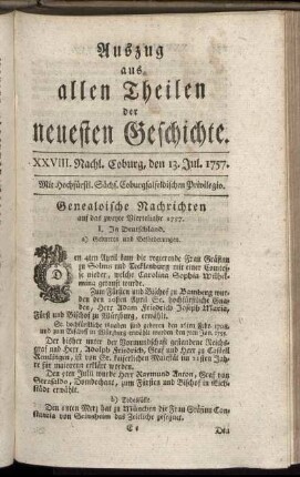 XXVIII. Nachl. Coburg, den 13. Jul. 1757.
