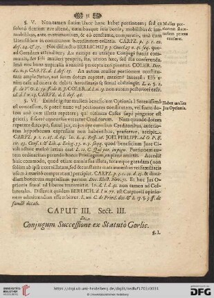 Sect. III: De Conjugum Successione ex Statuto Gorlic.