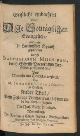 2: Vom Fest-tage Trinitatis an/ biß zum ende des Kirchen-Jahres