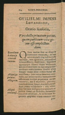 Guilielmi Impens Lovaniensis, Oratio suasoria.