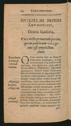 Guilielmi Impens Lovaniensis, Oratio suasoria.