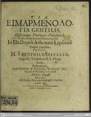 Eimarmenologia gentilis : dissertatione philologico-philosophica