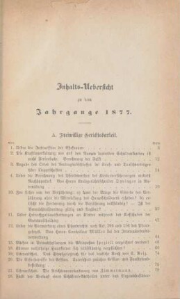 Inhalts-Uebersicht zu dem Jahrgange 1877
