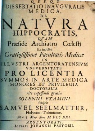 Diss. inaug. med. de natura Hippocratis