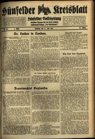 Erste Ausgabe vom Samstag, den 11. Juli 1931.