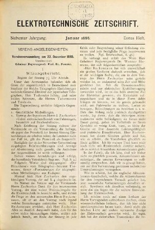 Elektrotechnische Zeitschrift : ETZ ; Organ des Verbandes Deutscher Elektrotechniker (VDE). 7. 1886
