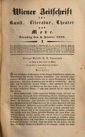 Wiener Zeitschrift für Kunst, Literatur, Theater und Mode, 1838,[1/2] = Jg. 23