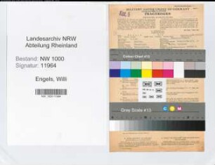 Entnazifizierung Willi Engels, geb. 02.07.1901 (Techn.Zeichner)