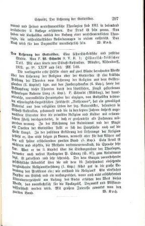 297 [Rezension] Schmidt, Wilhelm, Historisch-kritischer Teil