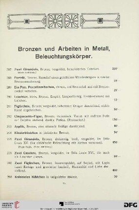 Bronzen und Arbeiten in Metall, Beleuchtungskörper (Nr. 287-347)