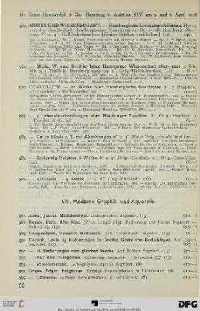 VIII: Moderne Graphik und Aquarelle (Nr. 987-1180)