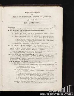 Inhaltsverzeichnis des Buches der Erfindungen, Gewerbe und Industrien. Zweiter Band.