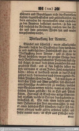 Verkauffung der Aemter