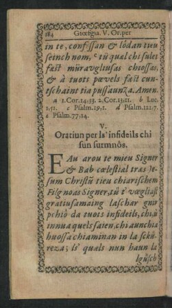 V. Oratiun per ls' infideils chi sun surmnos.