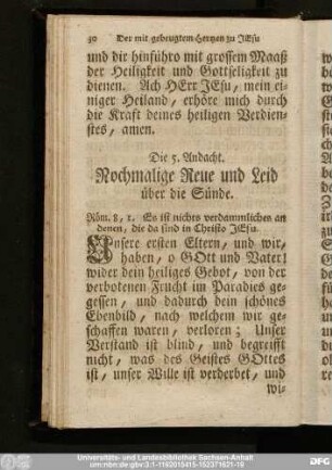 Die 5. Andacht. Nochmalige Reue und Leid über die Sünde.