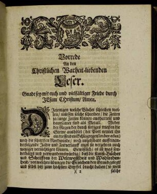 Vorrede An den Christlichen Warheit-liebenden Leser.