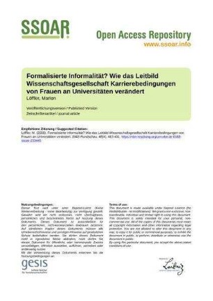 Formalisierte Informalität? Wie das Leitbild Wissenschaftsgesellschaft Karrierebedingungen von Frauen an Universitäten verändert