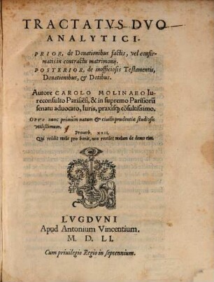 Tractatus duo analyt. de donationibus factis ... in contractu matrimonii ... de inoff. Testamentis