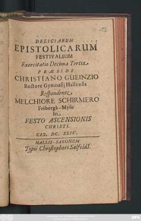 Deliciarum Epistolicarum Festivalium Exercitatio Decima Tertia