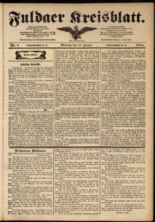Erste Ausgabe vom Mittwoch, den 13. Januar 1904.