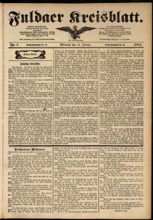 Erste Ausgabe vom Mittwoch, den 13. Januar 1904.