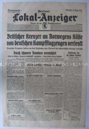 Tageszeitung "Berliner Lokal-Anzeiger" u.a. über die territorialen Auswirkungen des norwegisch-russischen Friendensvertrages